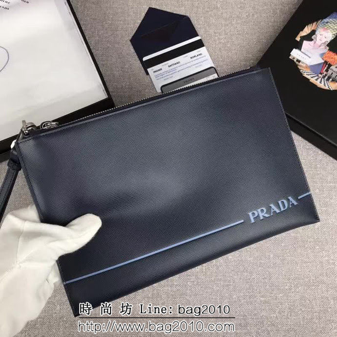 PRADA普拉達 專櫃最新款 限量版 十字紋牛皮 男士手包 2NG005 DD1725